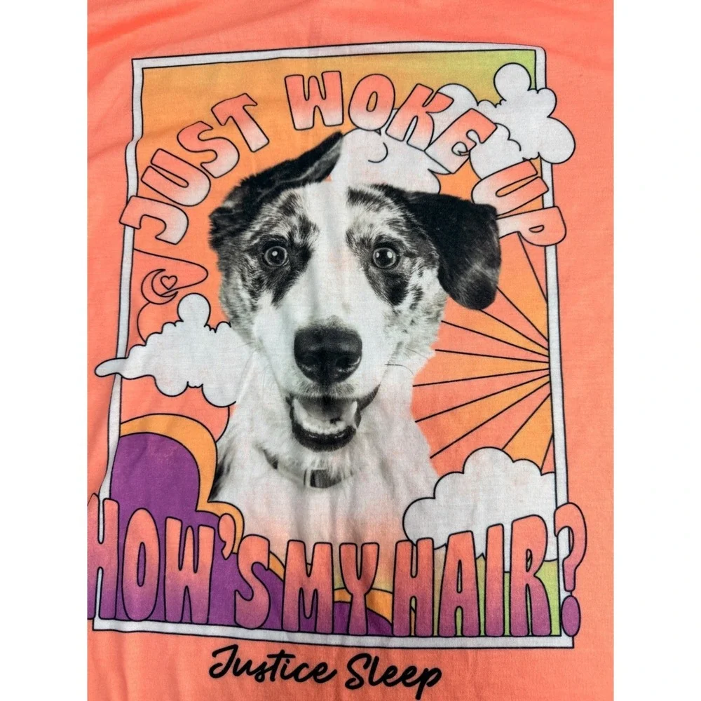 Justice Sleep Top Girls Tween XLP 16P/18P Coral Dog Graphic Pajama Shirt Lounge